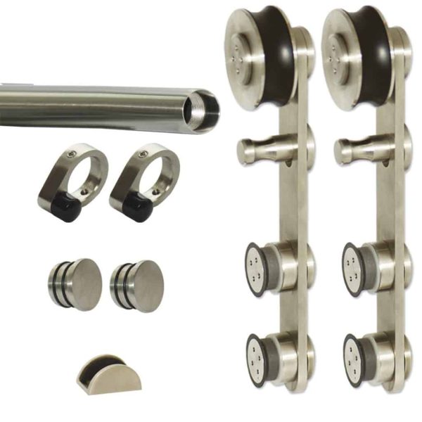Kit coulissant sur rail inox rond pour porte en verre – Image 2